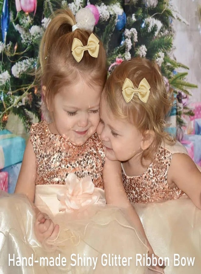 ZOLYCO Tiny 3 Inch Glitter Hair Bows Clips - Lined Boutique Alligator Hairpin for Baby Girls, Toddlers, and Little Teens - Kids Barrettes Set of 2 Small Stylish (Gold) - Image 2